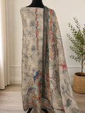 Grey Cotton Weave Embroidered Suit Set
