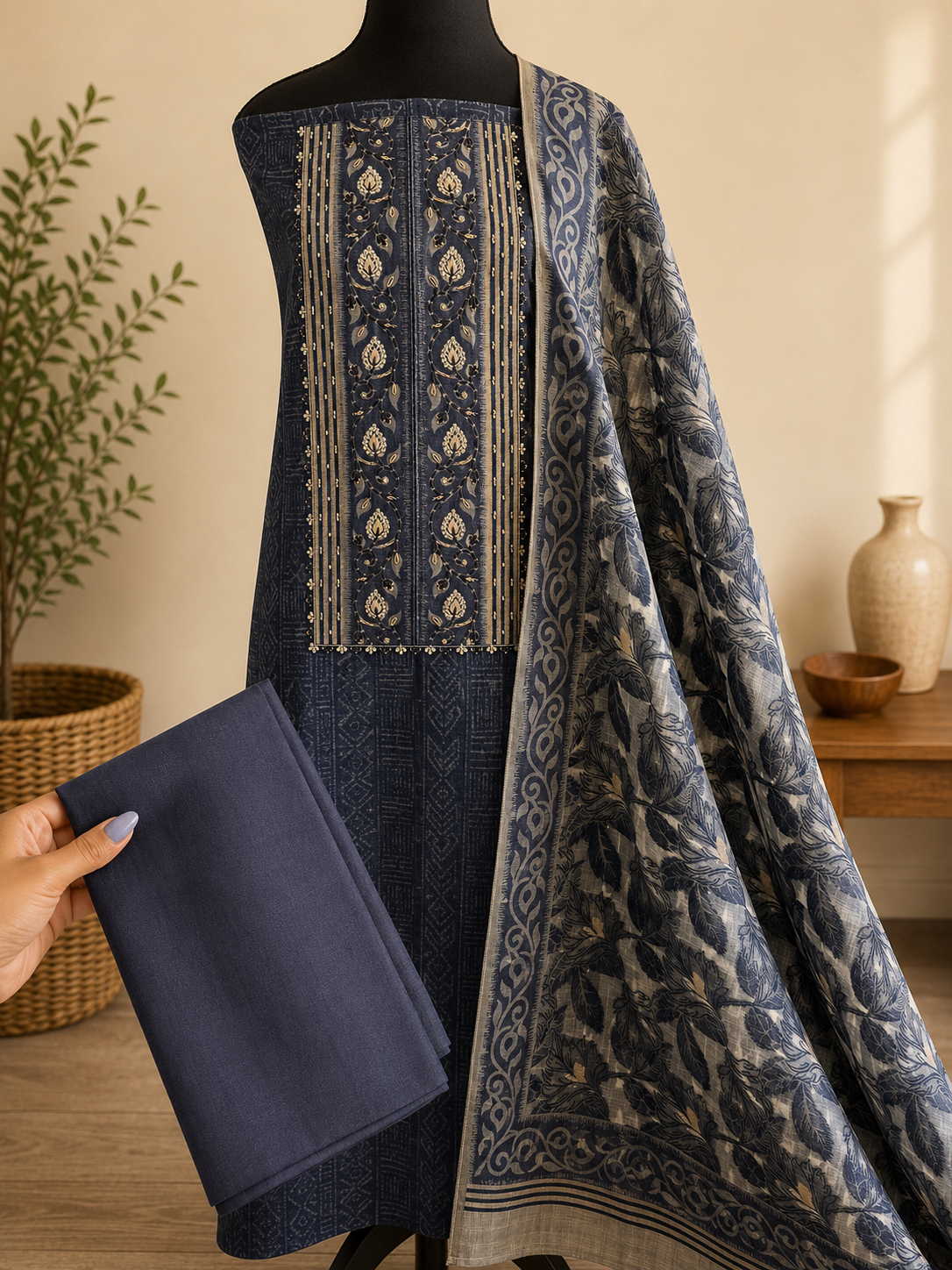 Indigo Cotton Suit Set