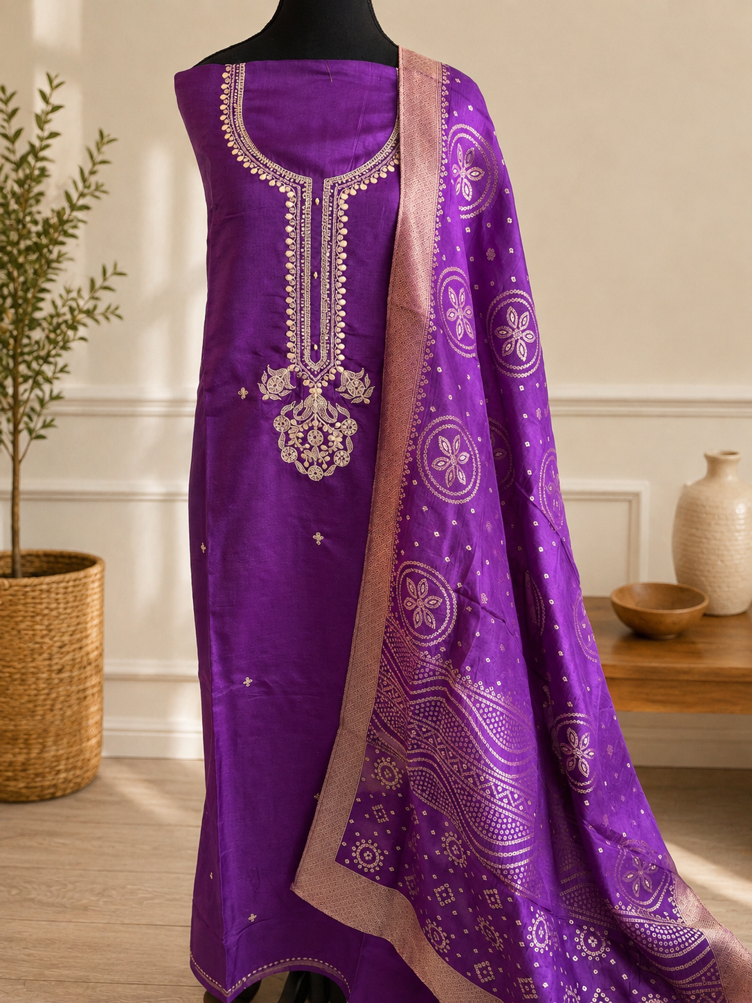 Royal Purple Gota Patti Bandhani Suit Set