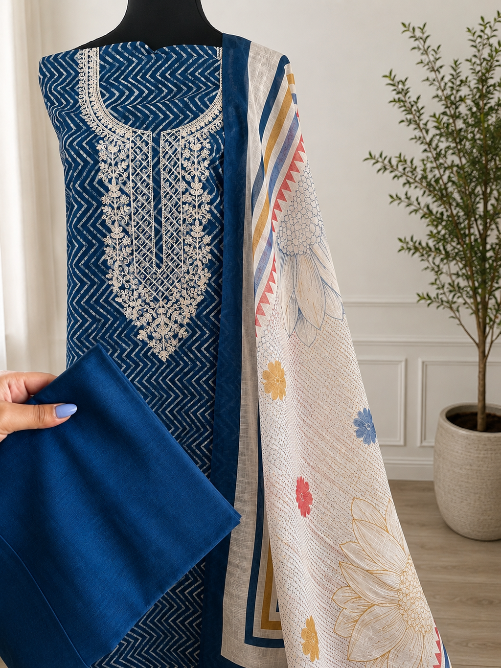 Blue Cotton Suit Set
