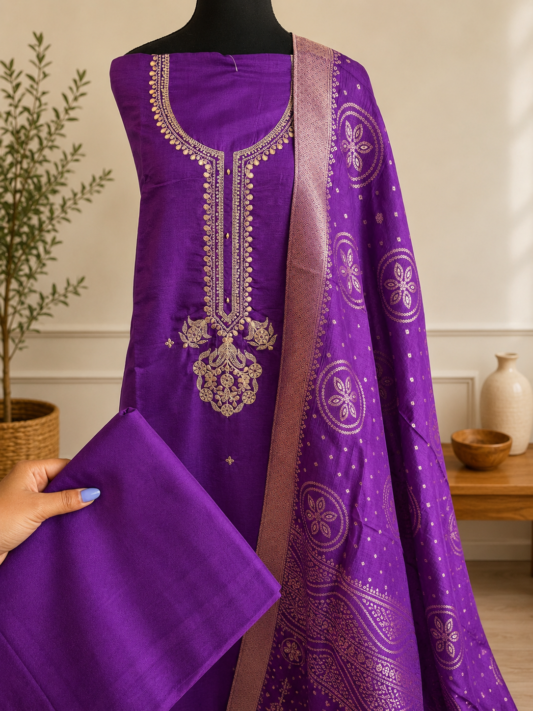 Royal Purple Gota Patti Bandhani Suit Set