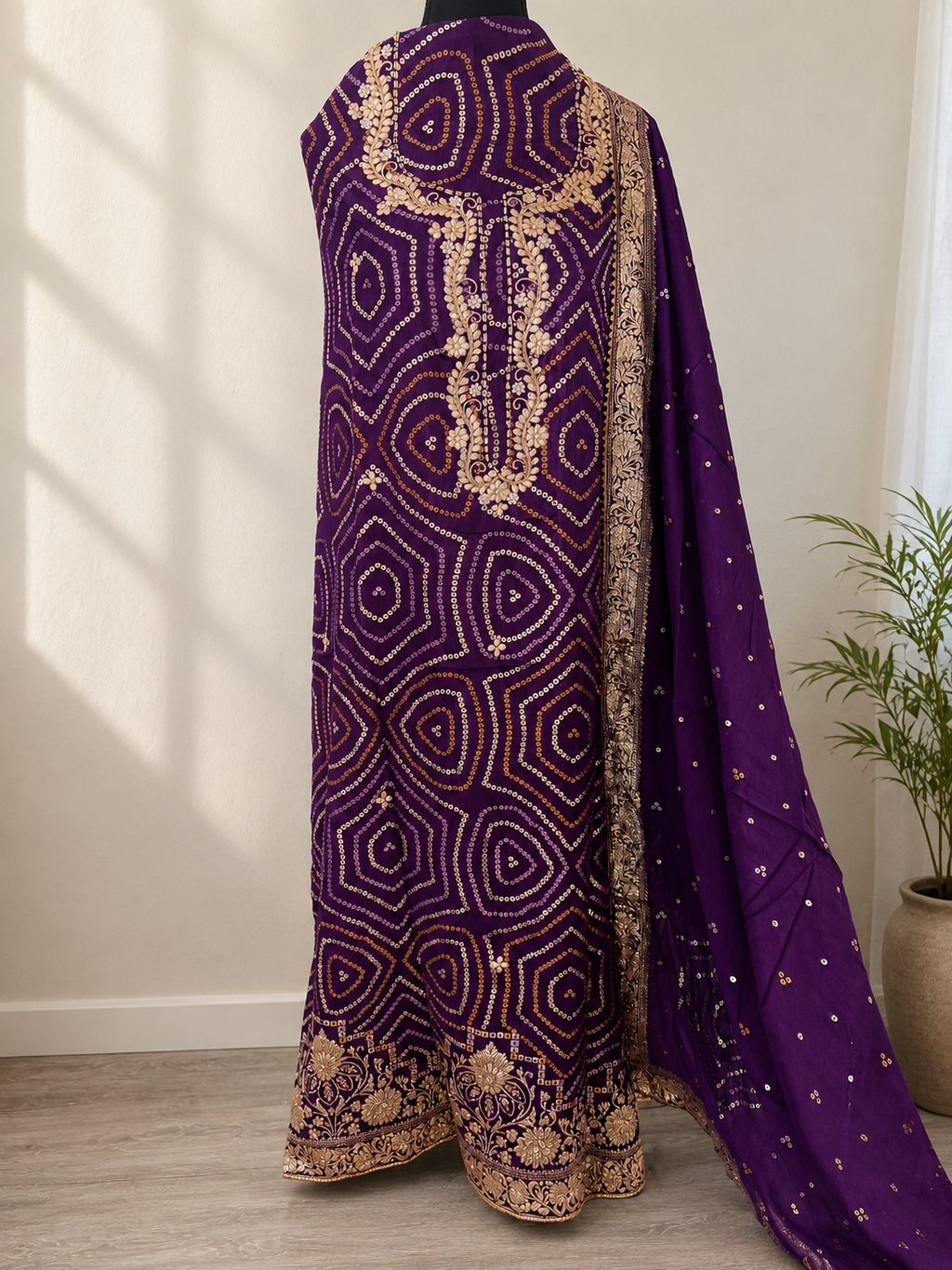 Royal Purple Bandhani Suit Set