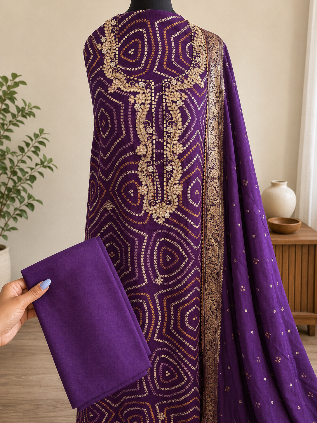 Royal Purple Bandhani Suit Set