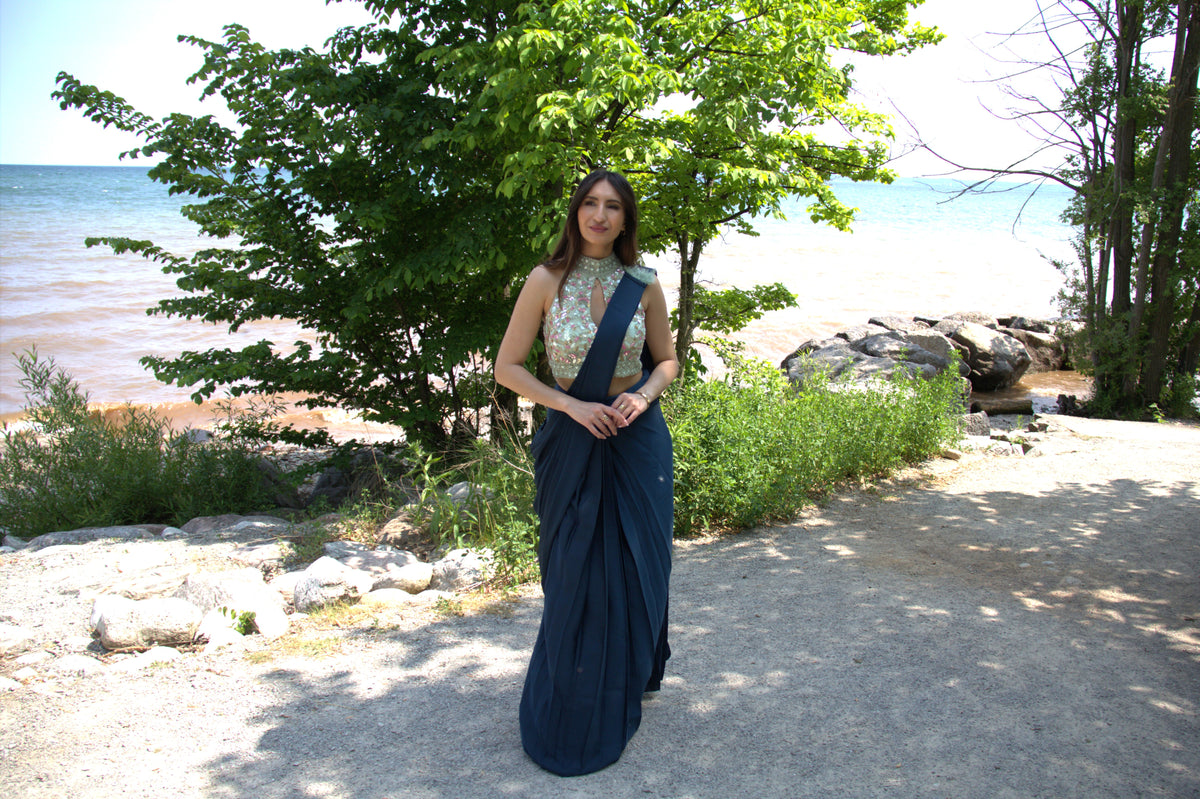 Ethereal Satin Blue Saree