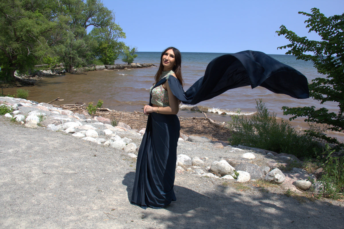Ethereal Satin Blue Saree