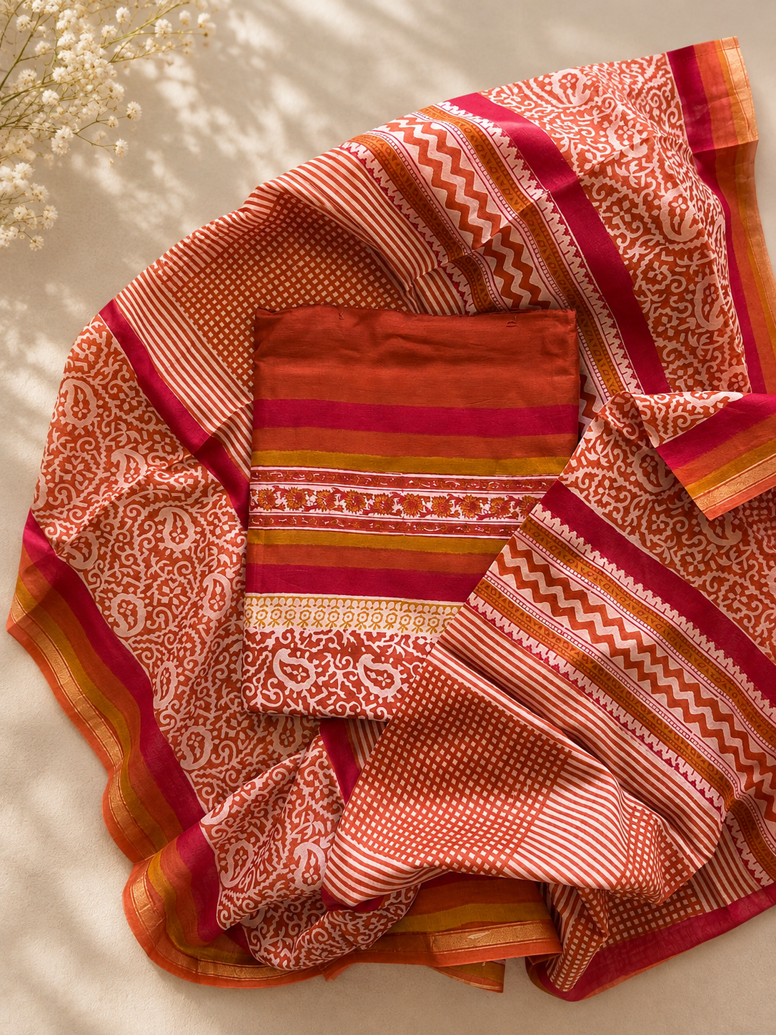 Rangrez Orange Cotton Suit Set