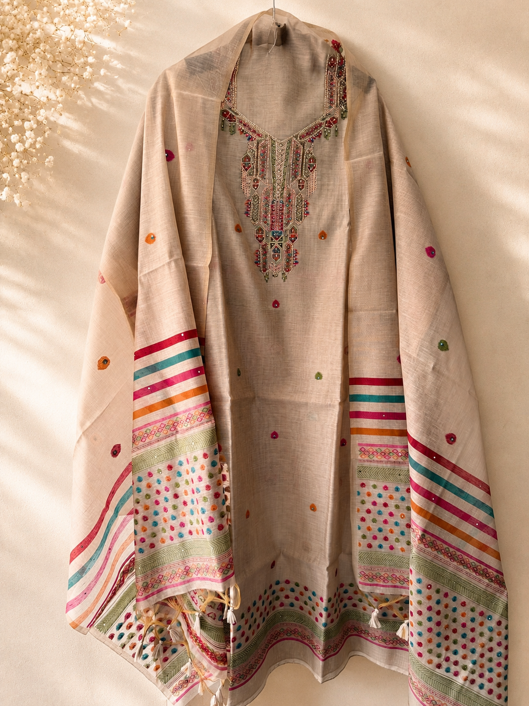 Ivory Meher Mirrorwork Suit Set