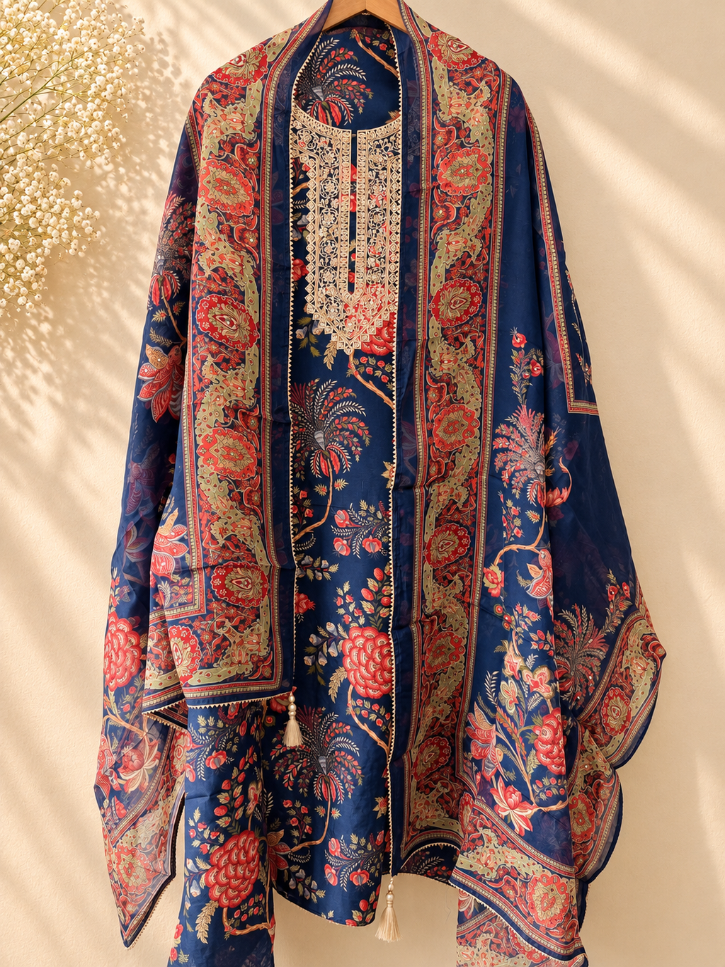 Navy Blue Floral Suit Set