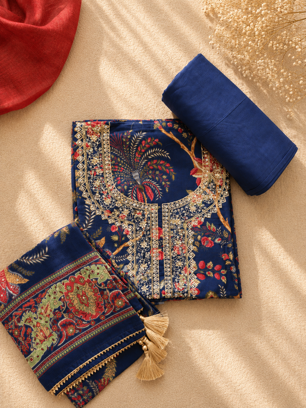 Navy Blue Floral Suit Set
