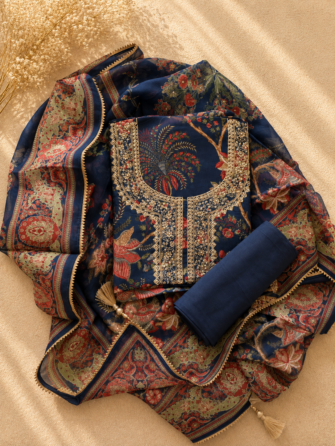 Navy Blue Floral Suit Set