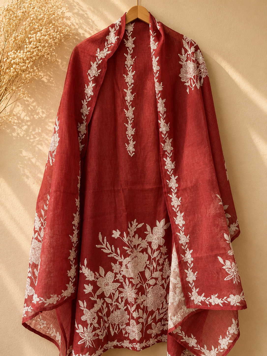 Maroon Floral Embroidered Suit Set
