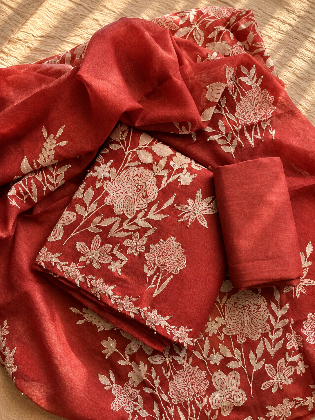 Maroon Floral Embroidered Suit Set
