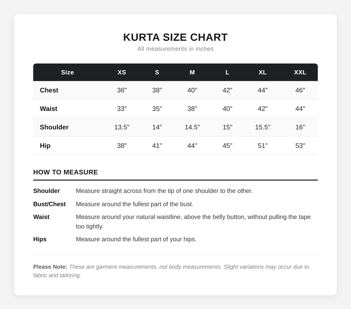 Size chart